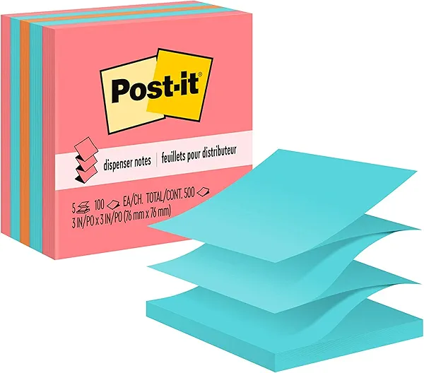 Post-it Pop-up Notes, 3x3 in, 5 Pads, America's #1 Favorite Sticky Notes, Assorted Colors, Clean Removal, Recyclable (3301-5AN)