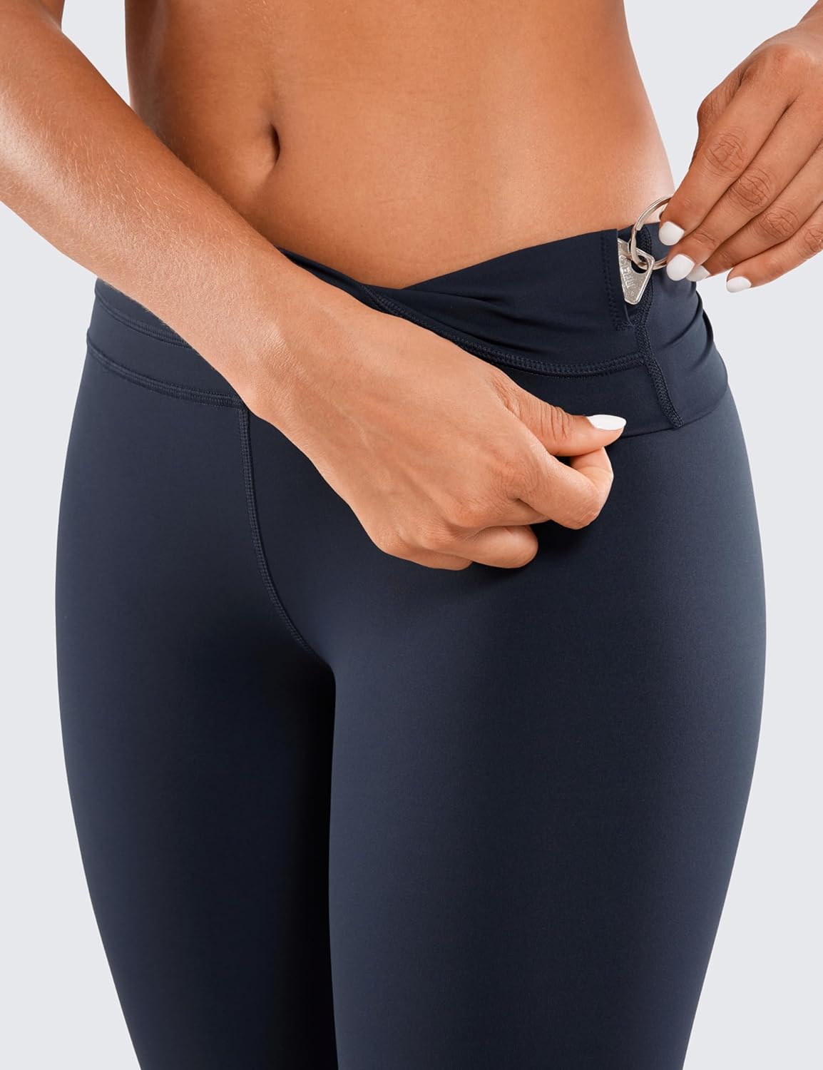 CRZ YOGA Donna Pantaloni Vita Alta Compressione Spandex Sportivi Leggings con Tasche - 64cm Blu Navy 38