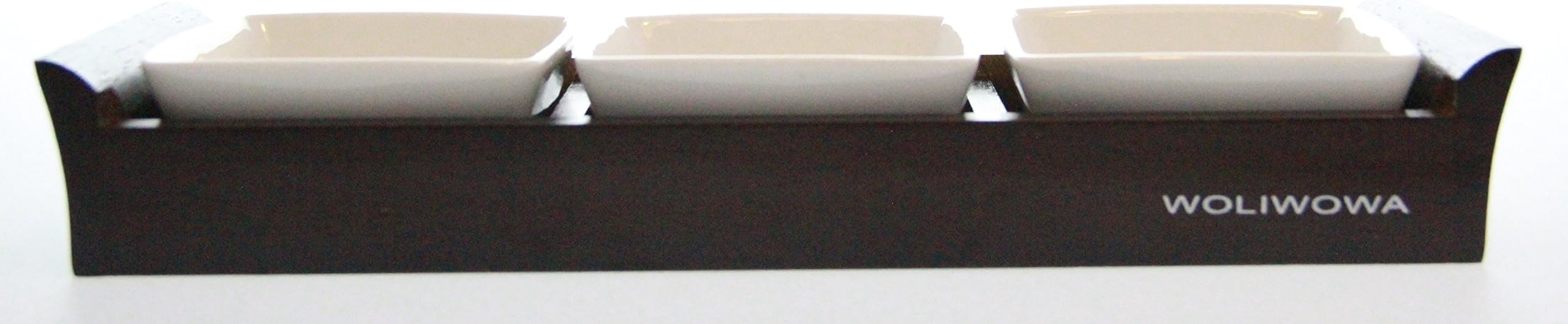 3-Piece Ceramic Party Serving Dish Set with Tray - Dark Wood Tray