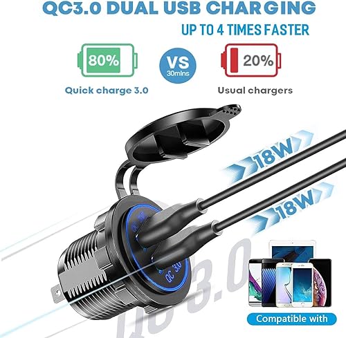 Miniatura 2 de Actualizado Divisor de toma de corriente para encendedor de cigarrillos, carga rápida 3.0 cargador USB con LED, toma de corriente USB de 12 V,