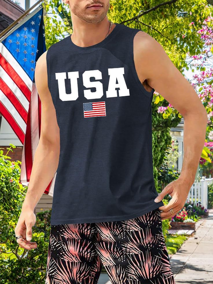 American Flag Tank Top Men 4th of July Shirts USA Print Patriotic Sleeveless Muscle Tee Tops - Image 5