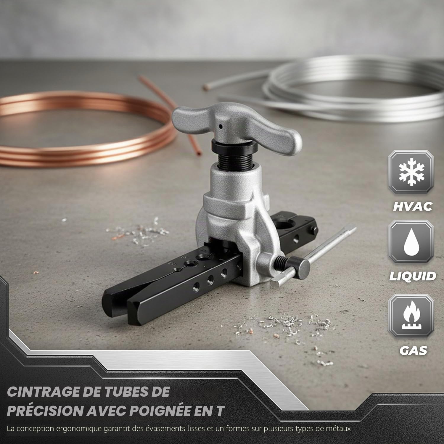 Flexzion Evaseur Évasement, Outils D'évasement de Tuyaux de Freins (8 Tailles 3/16-3/4) Coupe-tuyaux Manuels pour Tuyauterie Flaring, Excentrique Réfrigération Dudgeonnière cuivre doux laiton