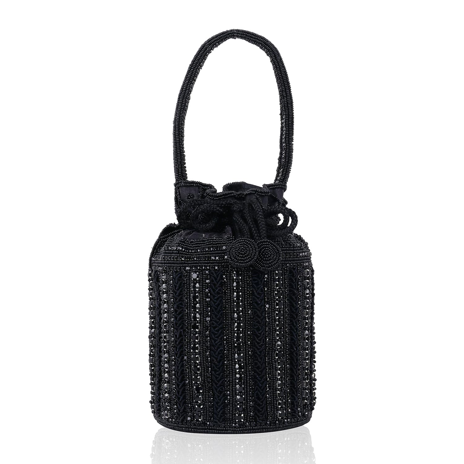 MISHA Noor Handcrafted Potli & Hand Bag, Ideal for bridal outfits, receptions, and festive looks. (Black)