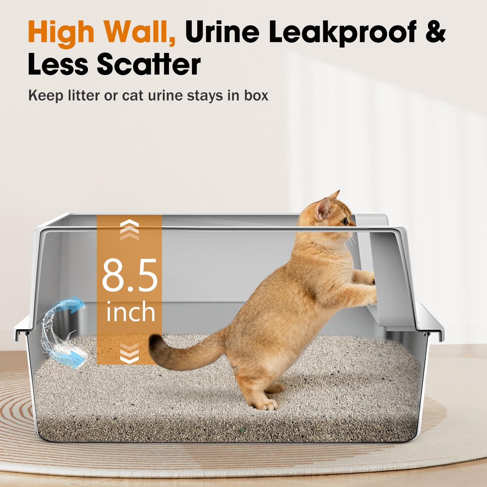 2PACK Stainless Steel Cat Litter Box with Lid, High-Sided Metal Litter Pan for Small Cats, Kitty Litter Box, Non-Stick & Odor-Resistant, Anti-Urine Leakage, Easy to Clean, Scoop Included - image 5