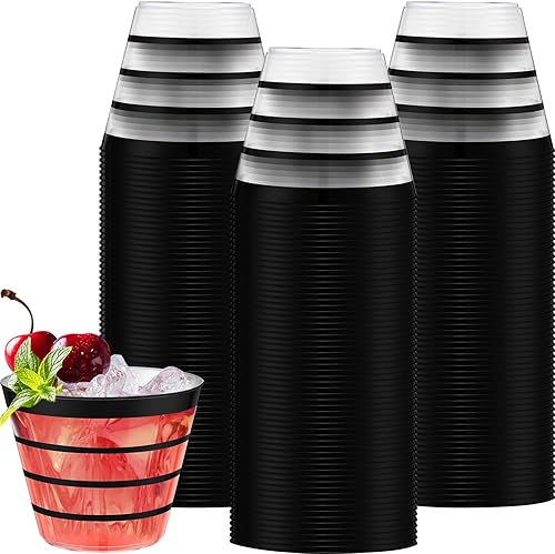 Gejoy 100 vasos de plástico con borde de 9 onzas, vasos de vino desechables transparentes a granel, vasos de plástico duro, elegantes vasos de