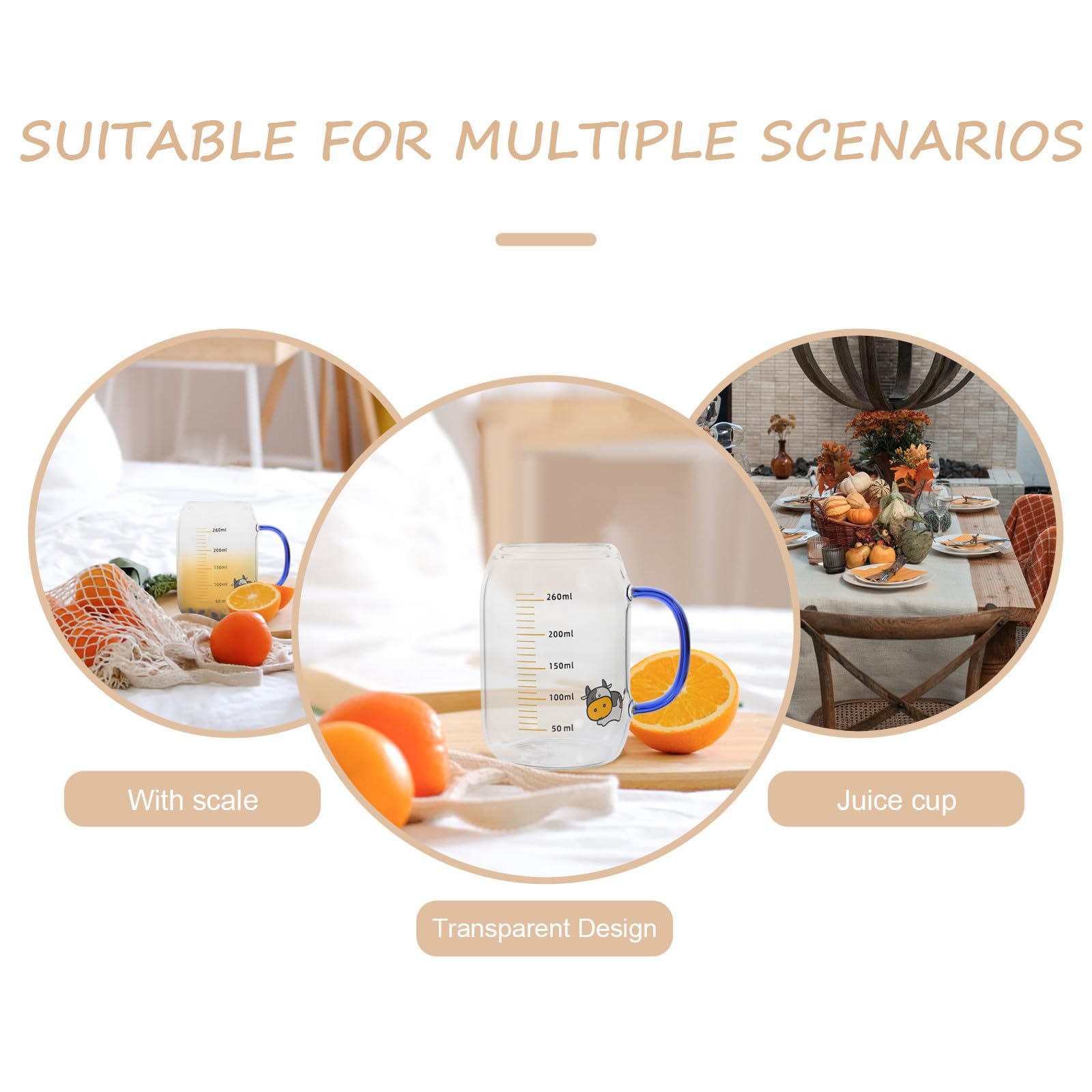 Taza de Leche a Escala 260ml de Vidrio Azul Mango, 2 Piezas