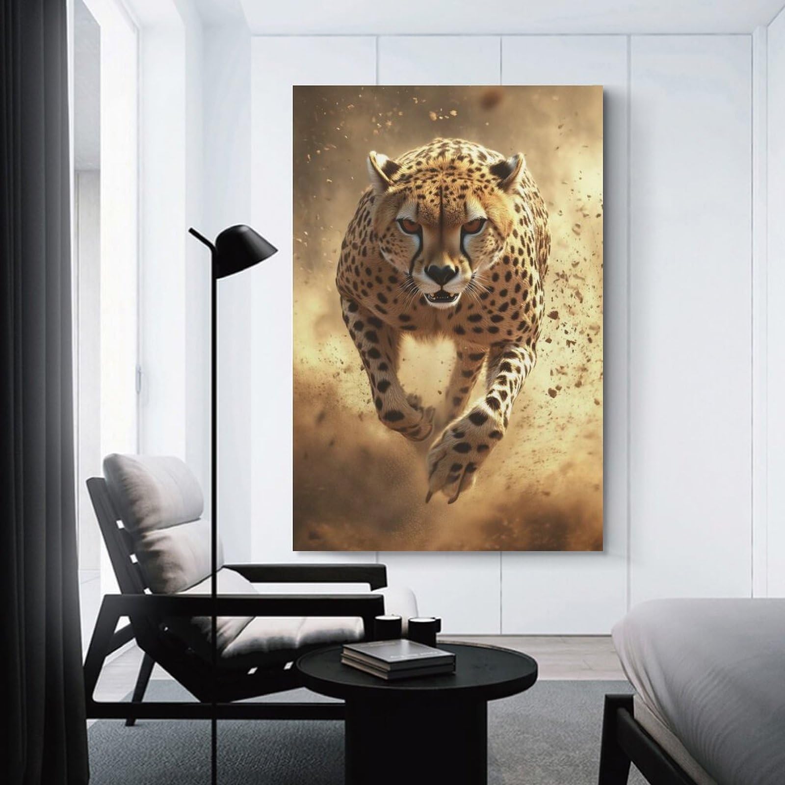 Junmoney Unframe-Style-4 Canvas Wall Decor Cheetah Running, 24X36inch(60X90cm), For Home Lounge, Bedroom Or Reading Nook, Eye Catching Artwork For Blank Walls