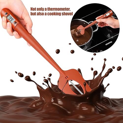 Miniatura 5 de Efeng Espátula de termómetro de caramelo, termómetro digital de cocina con clip para olla, espátula de silicona con termómetro de carne, espátula de