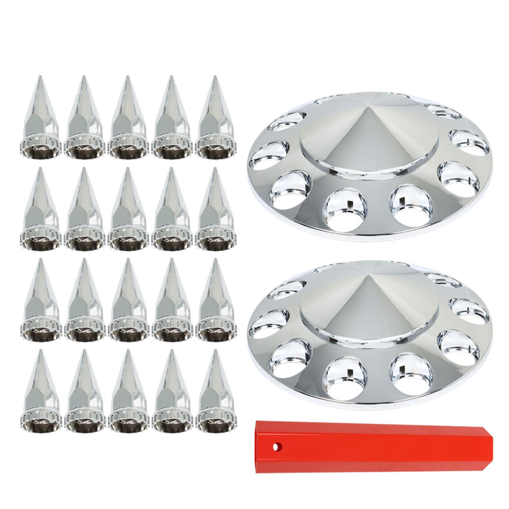 waltyotur 33mm Nut Covers Spiked Front Axle Cover Kits Replacement for Semi Truck ABS Chrome Plastic