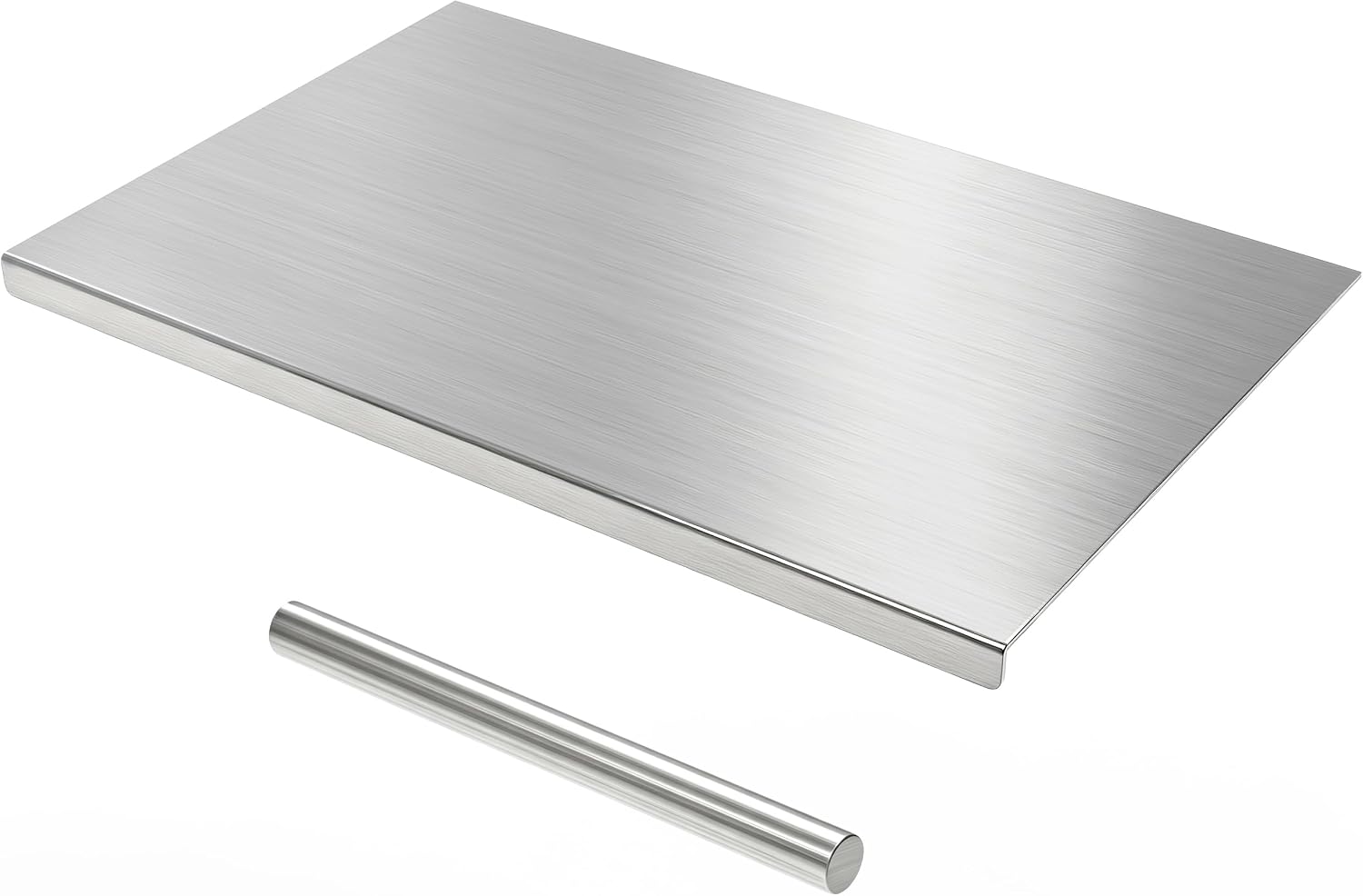 304SS Extra Large Chopping Board w/Lip & Rolling Pin, Steel Cutting Board