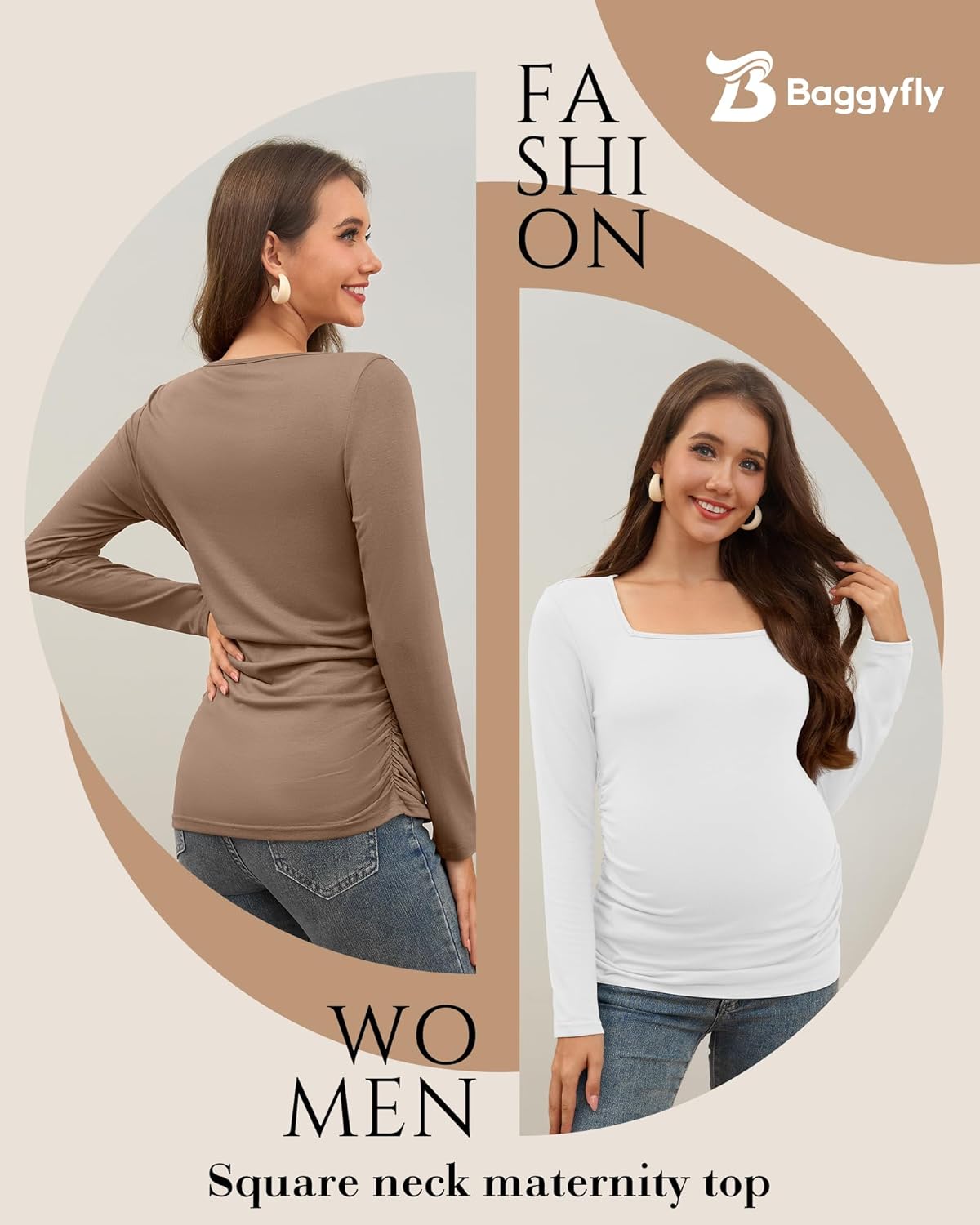3 Pack Women's Maternity Shirts Long Sleeve Side Ruched Pregnancy Tops Square Neck Basic Tunic Knit Mama Clothes - Image 3