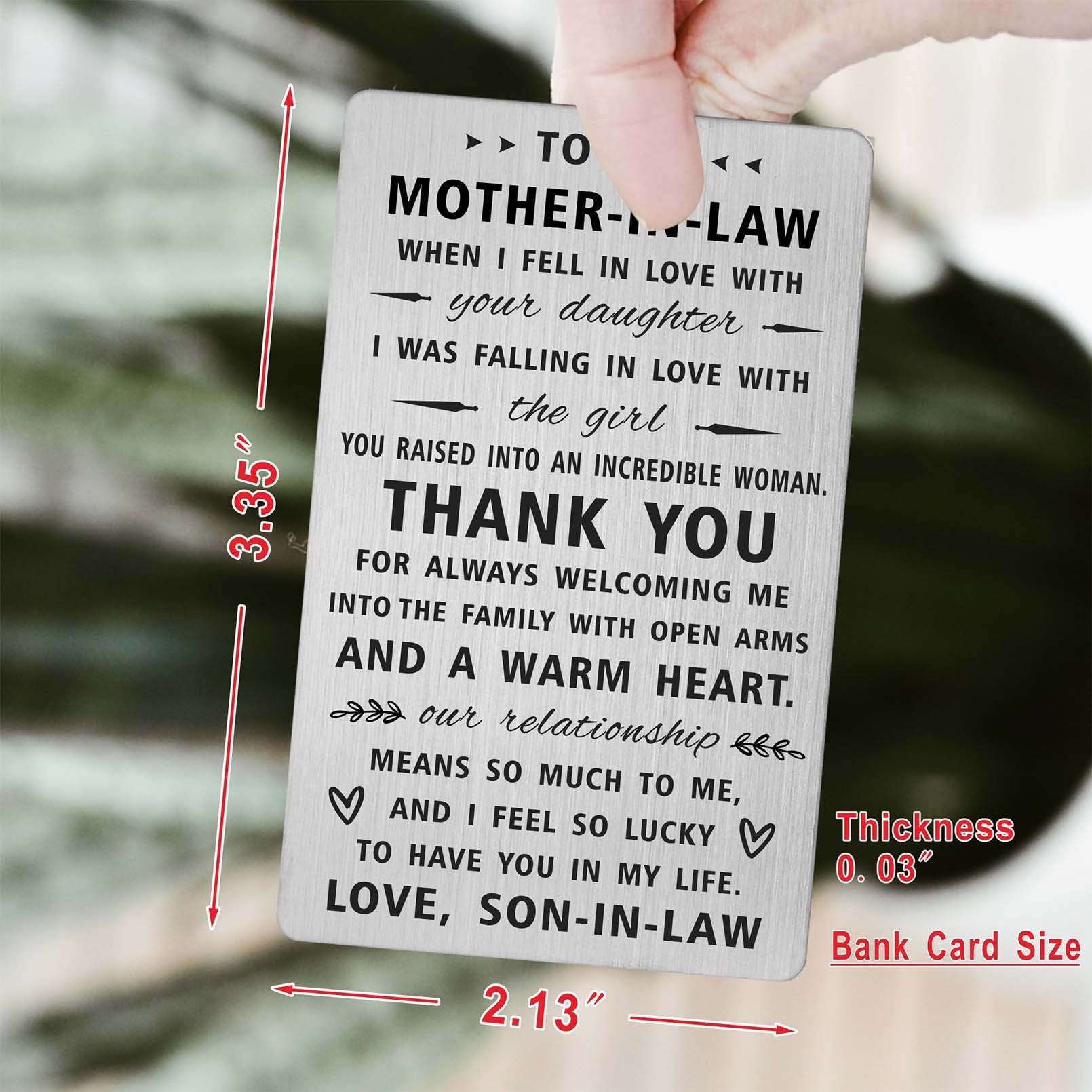 Yobent Mother In Law Mothers Day Card Gift from Son In Law, Engraved Wallet Card for Mother-In-Law from Groom - Image 2