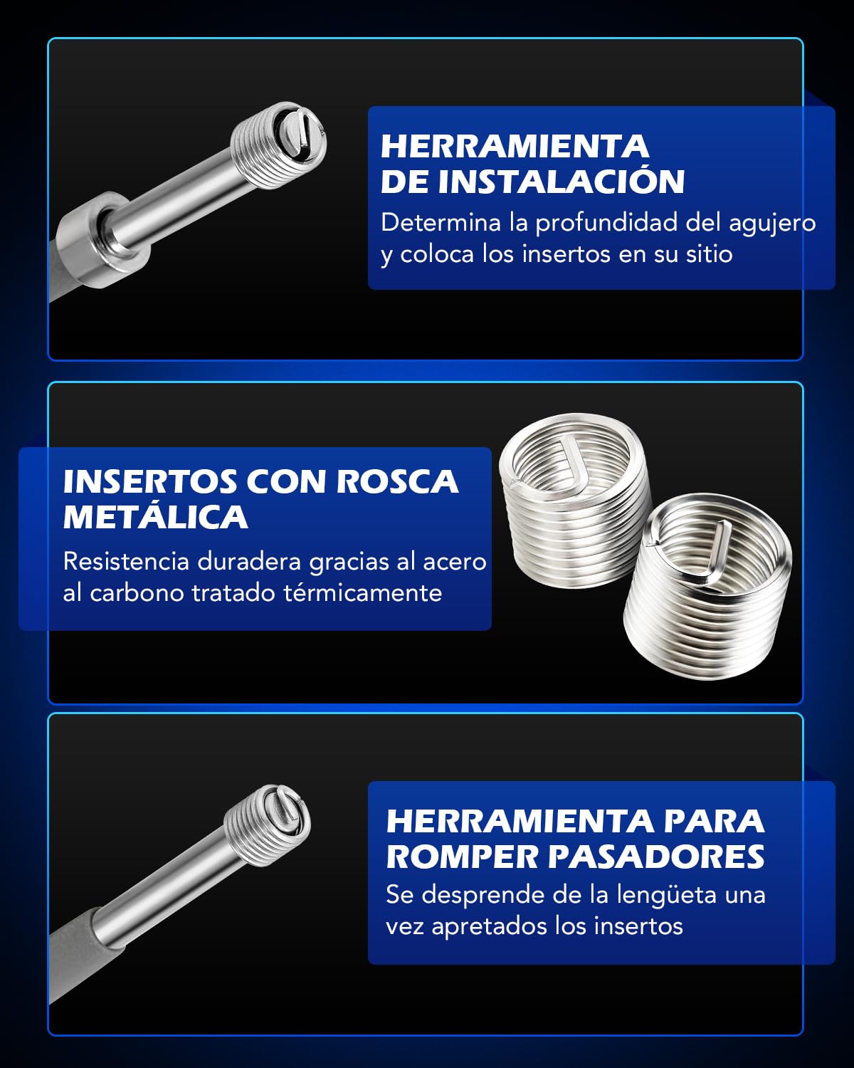 Orion Motor Tech 131 PCS Kits de Reparación de Roscas M5 M6 M8 M10 M12 Herramientas de Instalación para Reparar Agujeros de Tornillos Kit Helicoli para Automóvil