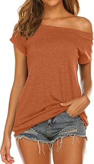 Halife Women's Off The Shoulder Tops Summer Casual Short Sleeve T Shirts