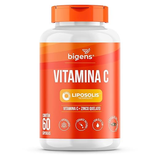 Vitamina C + Zinco Quelato LipoSolis® (Lipossomal, Alta Absorção), Formulado com TCM, 60 Caps, Bigens