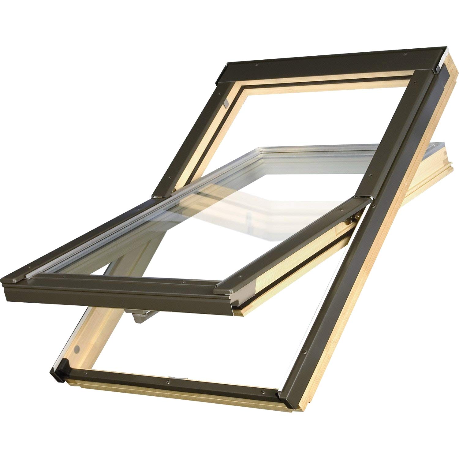 Ventana de techo OptiLight B de 55 x 98 cm, madera lacada transparente, ventana oscilante con doble acristalamiento | valor U de ventana: 1,3 | incluye marco