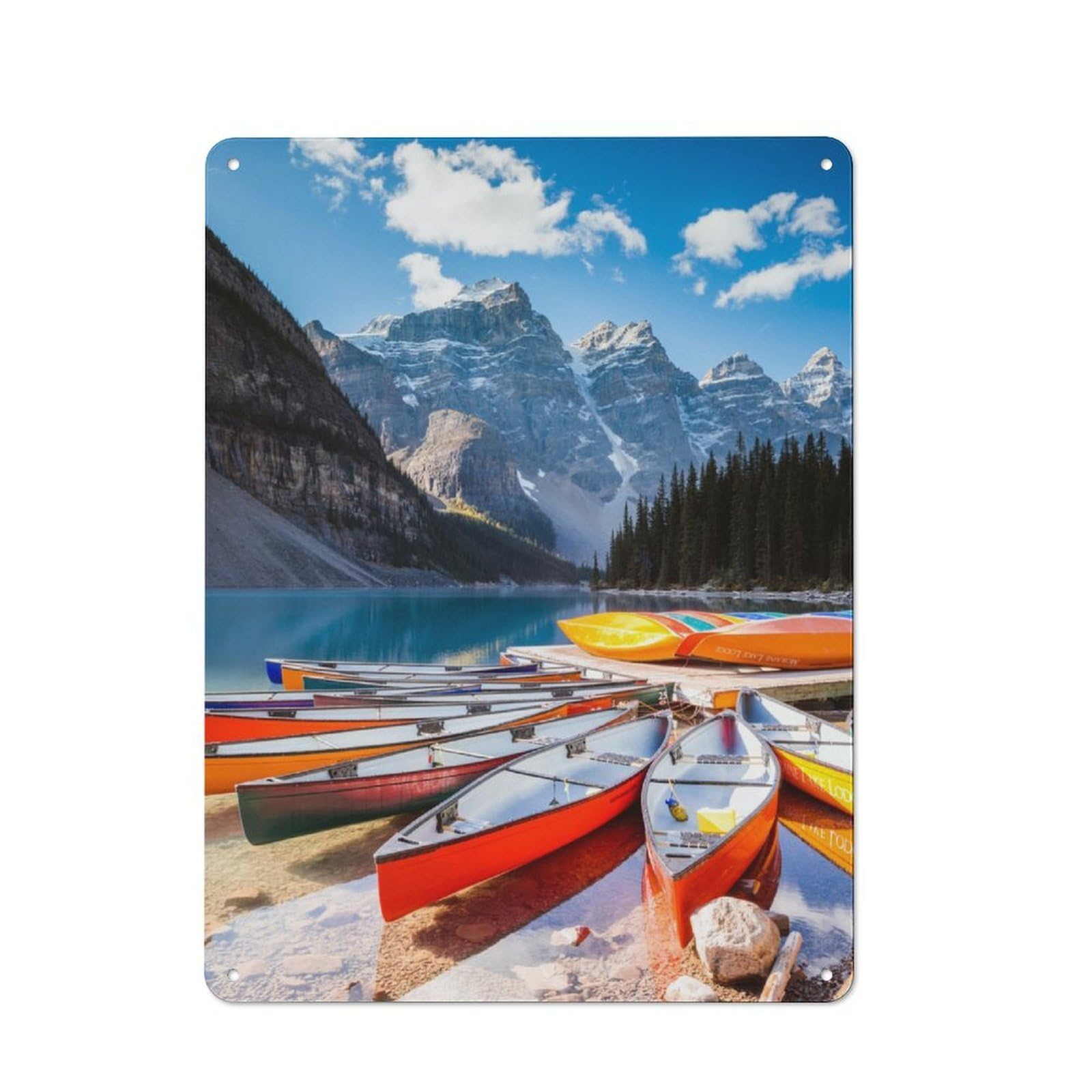 Nostalgic Canoes at Moraine Lake Decorative Tin Sign 40x30cm, Vintage Wall Decor for Lounge, Study, Pub Or Wall Gallery