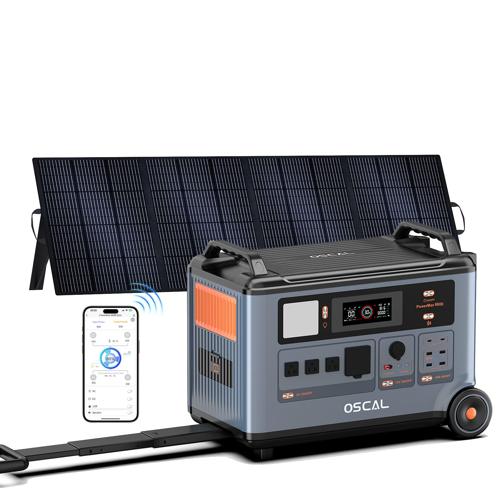 Estación de Energía Portátil PowerMax 6000, 3600Wh/7200Wh Batería LiFePO4, Generador Solar 6000W (9000W Pico), Carga Rápida 0-80% en 90 Min, para Camping, Autocaravana y Corte de Luz (3600Wh+400W)