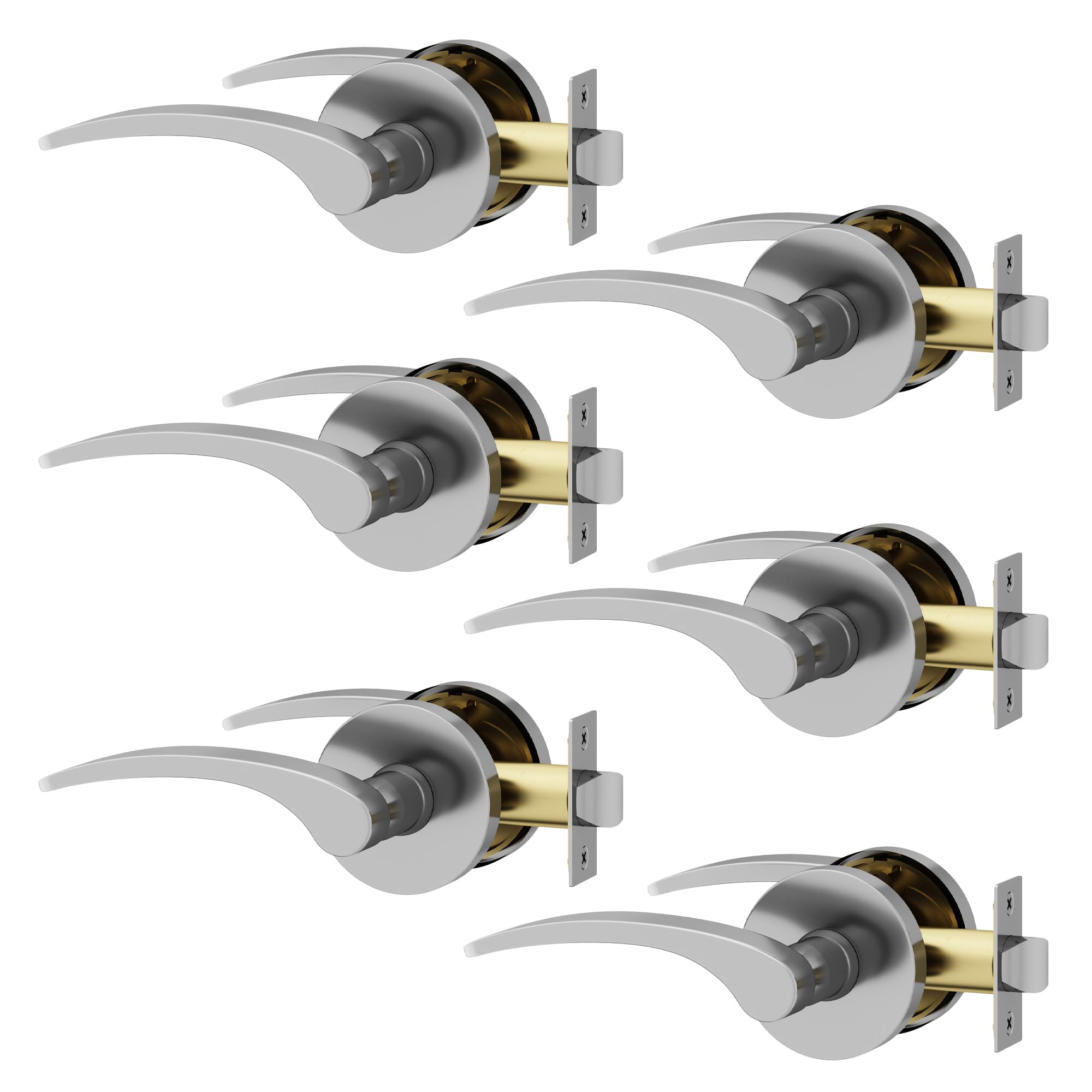 Brook 6-Pack Chrome Passage Door Levers – Reversible Non-Locking Interior Handles with Sleek Concealed-Mount Design for Hallways & Closets