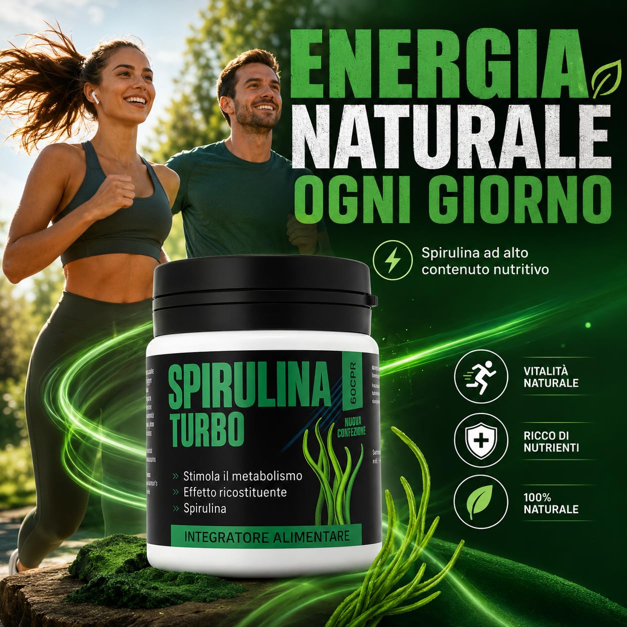 Spirulina Turbo Integratore Alimentare con Spirulina 240 Capsule | Con spirulina ad alto contenuto proteico, supporta il senso di sazietà e il benessere quotidiano.