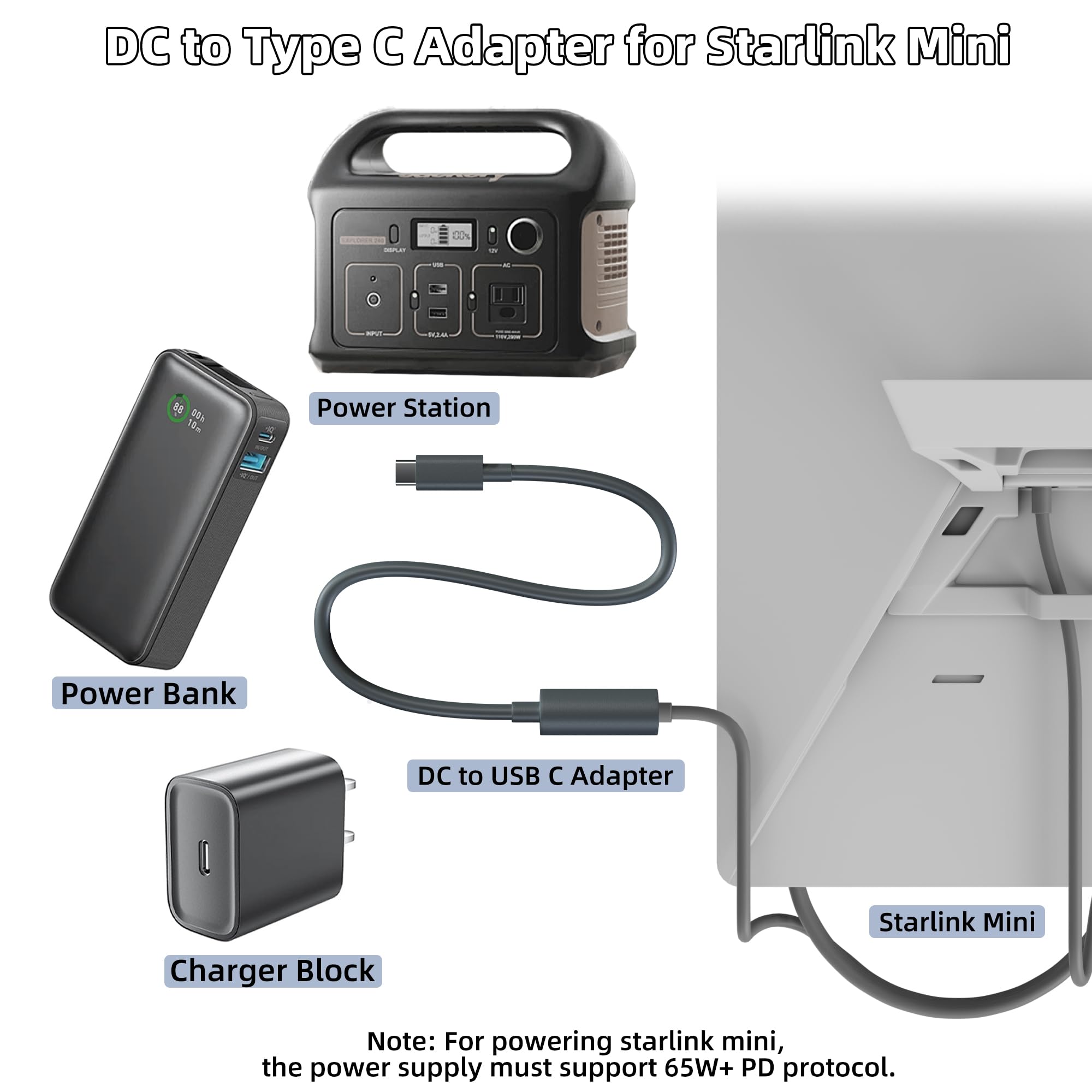 Amazon.com: Starlink Mini Type C to DC Adapter 17CM Waterproof
