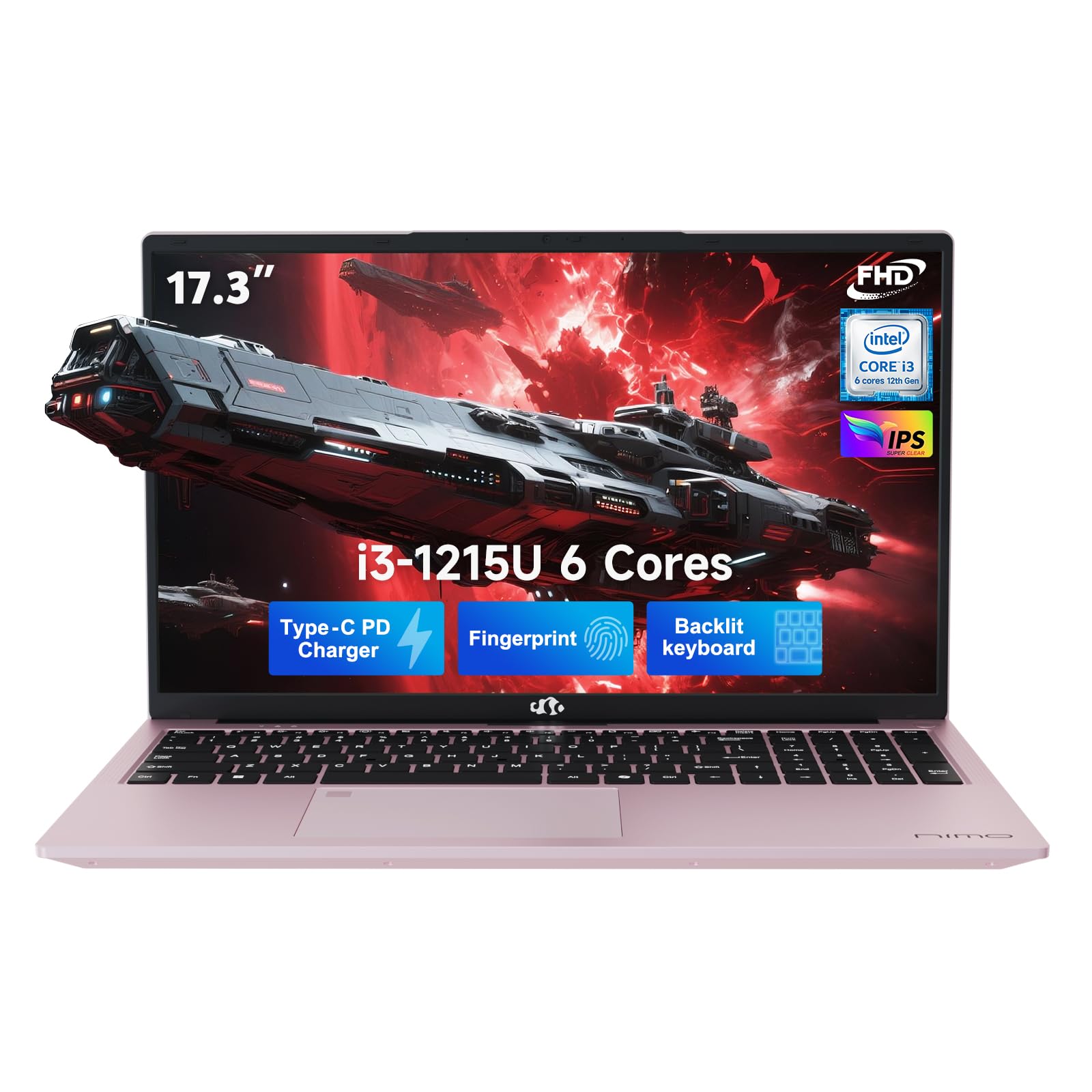 17.3" IPS FHD-Student-Laptop, Intel 6 Core I3-1215U 16GB RAM 256GB SSD (Beat R5 7520U, Up to 4.4GHz) Computer with 65W Type C Backlit Keyboard Fingerprint Wi-Fi 6, for Home and Business