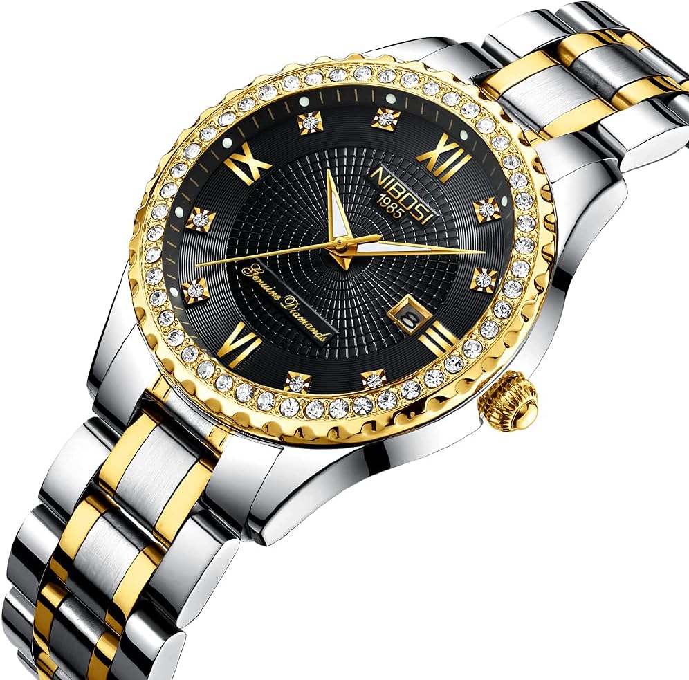 NIBOSI Watches for Women Diamond Luxury Gold Silver Ladies Female Classic Fashion Analog Quartz Waterproof Stainless Dress Luminous Day Date Wife Gifts Wrist Watch - Image 3