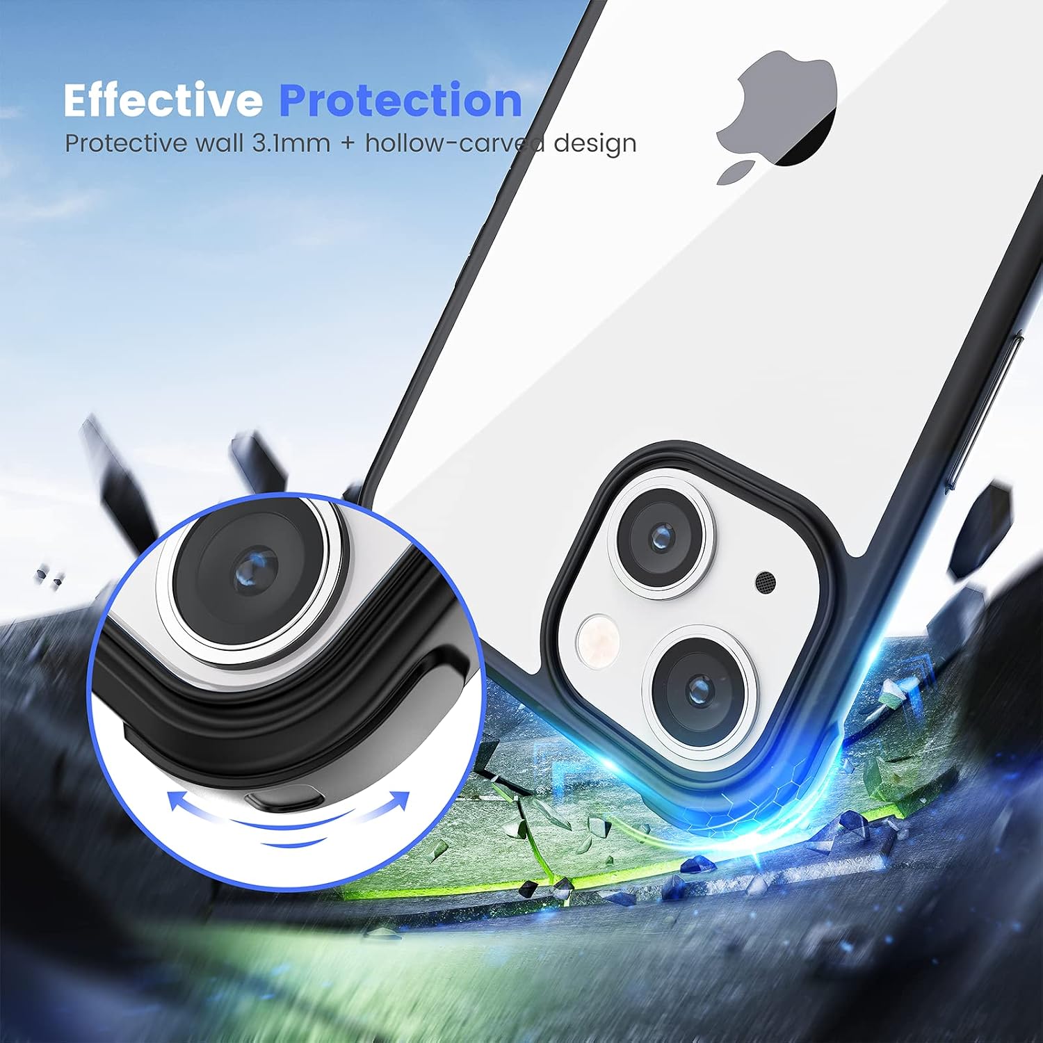 Mkeke Compatible for iPhone 14 Case for iPhone 13 Case Black, Not Yellowing Shockproof 13/14 Phone Black Case with Bumper Slim Fit for iPhone 13/14