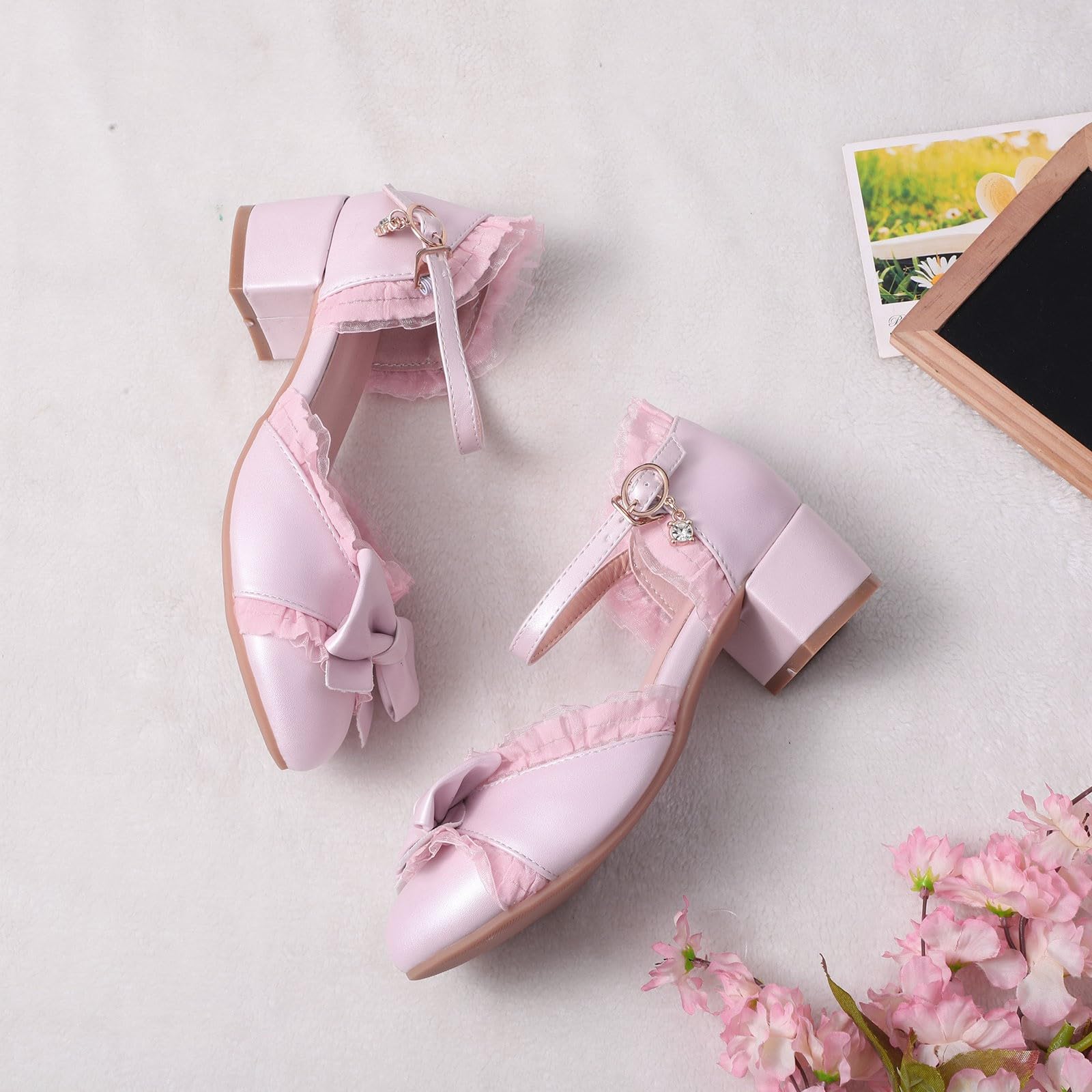Zapatos de tacón alto para niñas, zapatos de noche de encaje cerrado, zapatos de tacón alto, zapatos Mary Jane con tiras de princesa, zapatos festivos, zapatos de vestir elegantes para bodas, fiestas