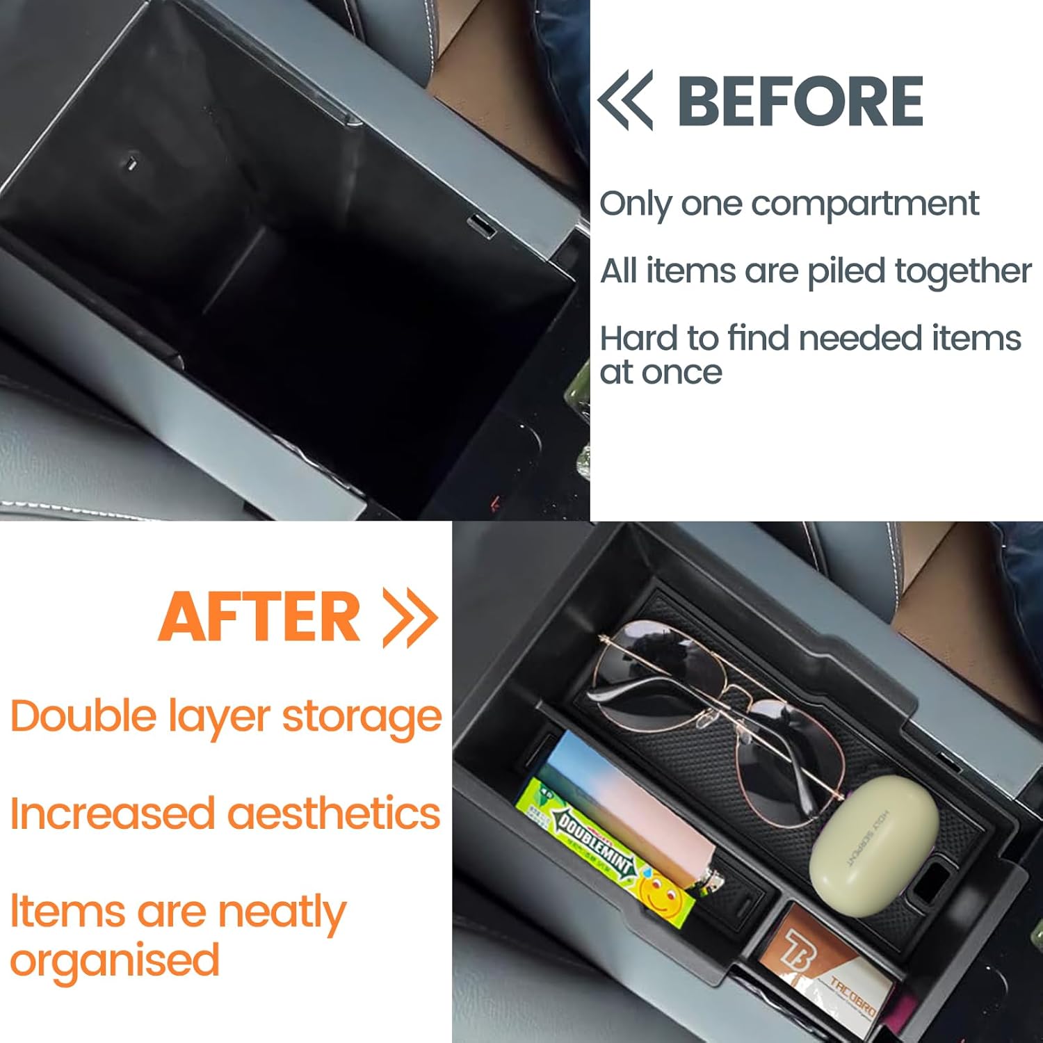 Compatible with 2PACK 2025 2026 Chevy Equinox Center Console Organizer [Not EV], for 2026 2025 Chevy Equinox [LT/RS/ACTIV] Accessories Upper and Lower Center Console Tray Rubber Mats