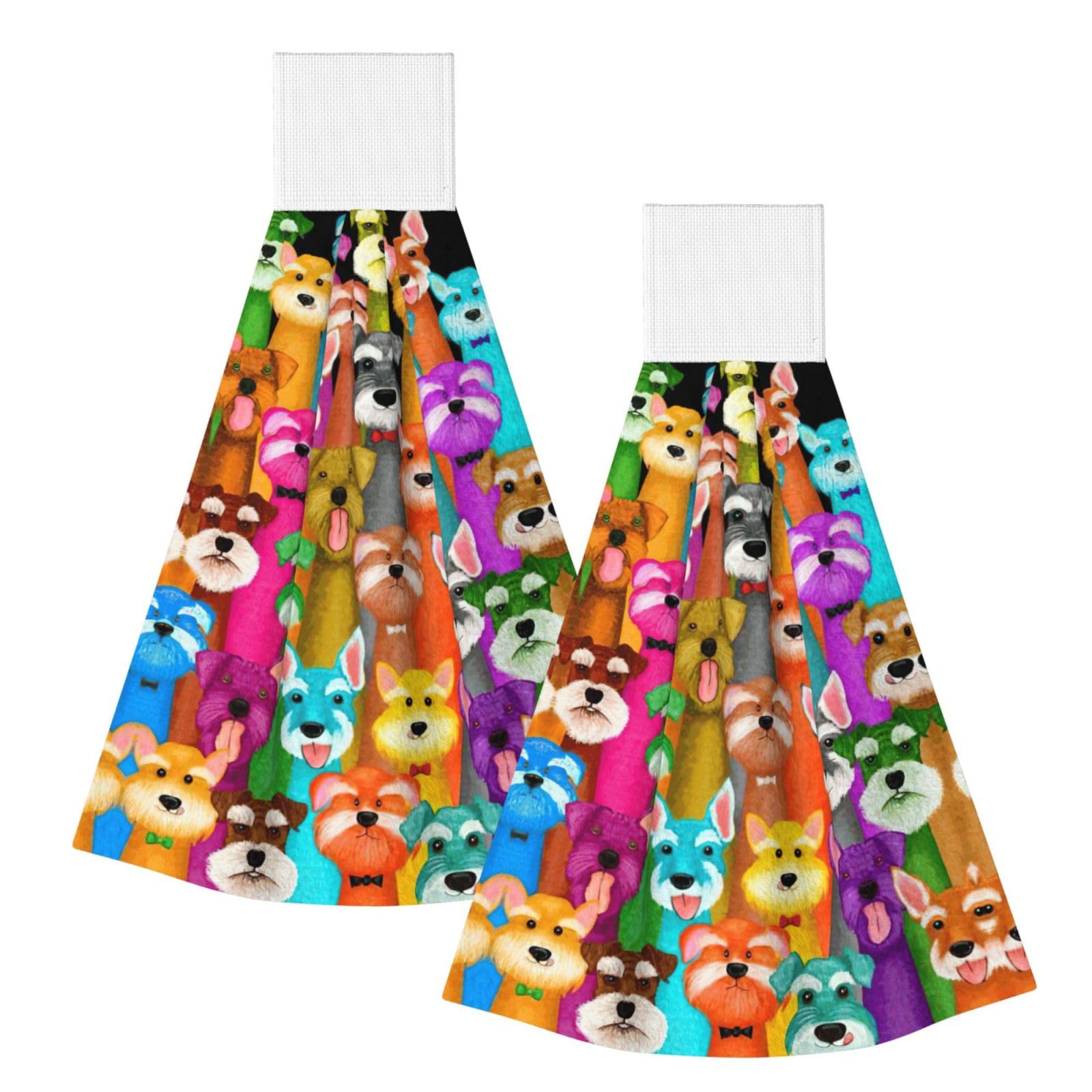DUWAA Oil Cute Schnauzer Dogs Print Hanging Hand Towel Quick Dry Bathroom Towel Soft Kitchen Towel