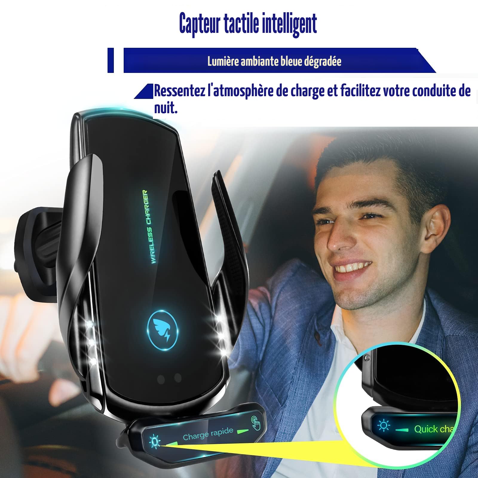 15W Qi Chargeur Induction Voiture,Chargeur sans Fil Voiture Rapide Automatic Clamping Porte Clip De Sortie d'air Support Voiture pour iPhone Samsung…