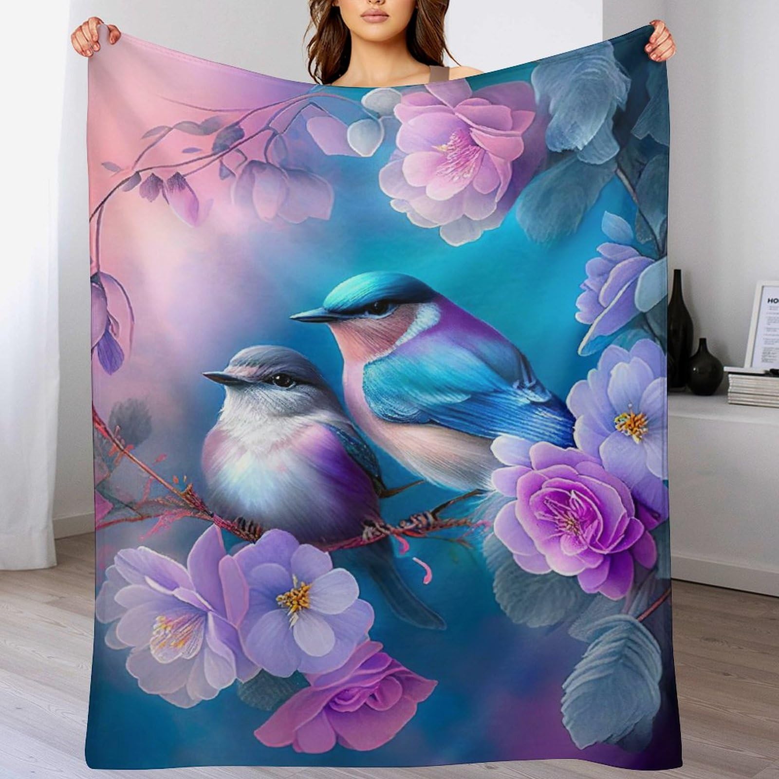 Plaid oiseau mignon pour canapé et lit : couverture chaude de détente