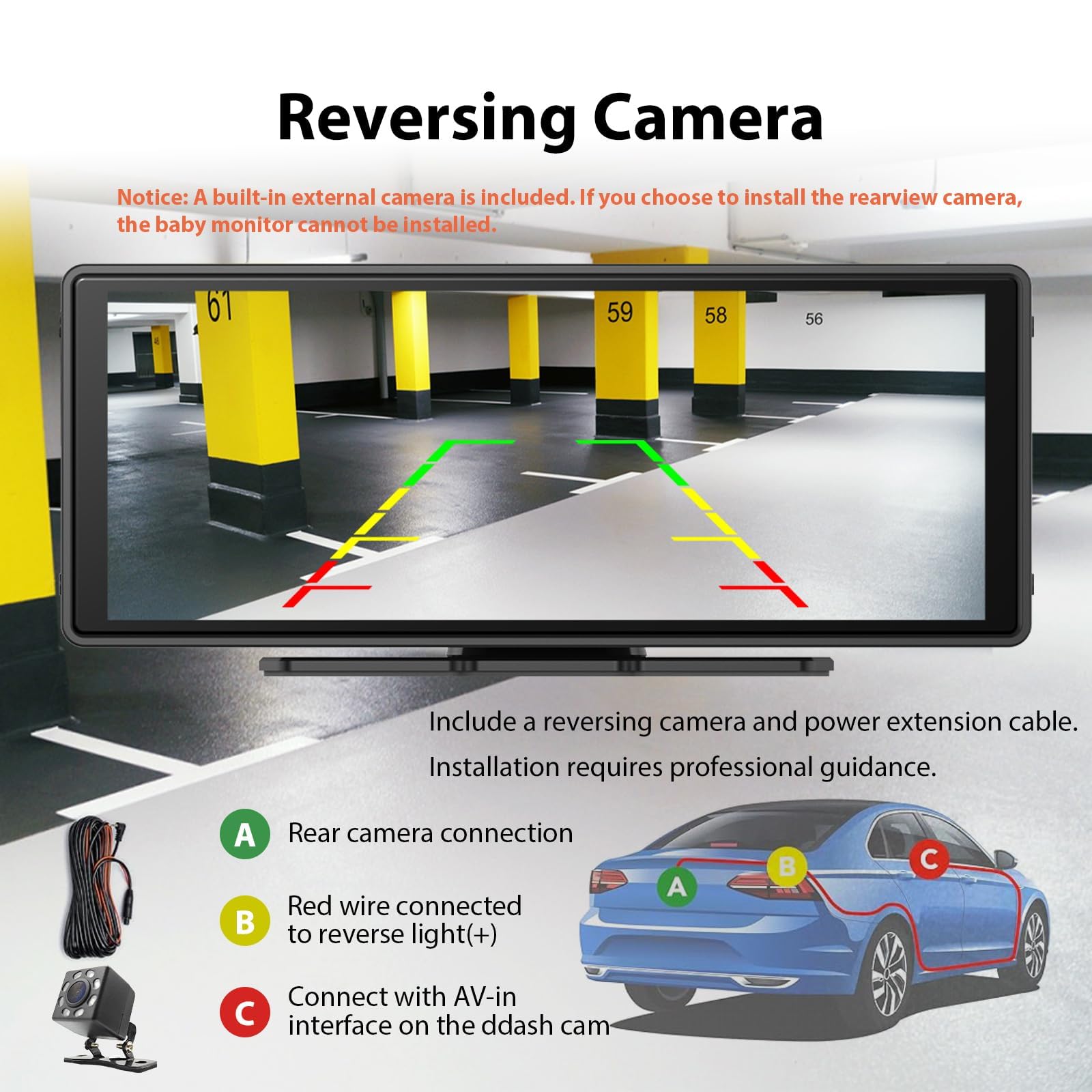 Sunweyer 10,3-calowy samochodowy rejestrator wideo, przenośny samochodowy stereo, do monitorowania dziecka, kamery na tylnym siedzeniu, przenośny bezprzewodowy ekran CarPlay, Android Auto, nawigacja