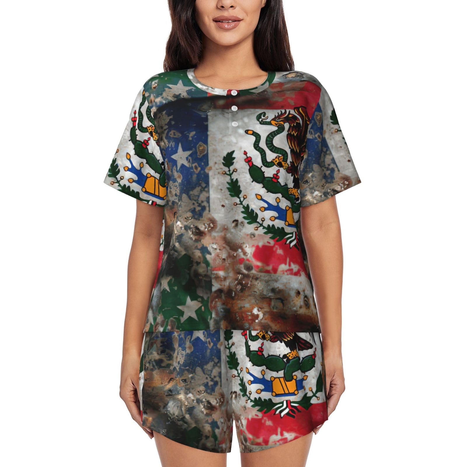Pijama de manga corta para mujer ropa de dormir mexicana americana 8