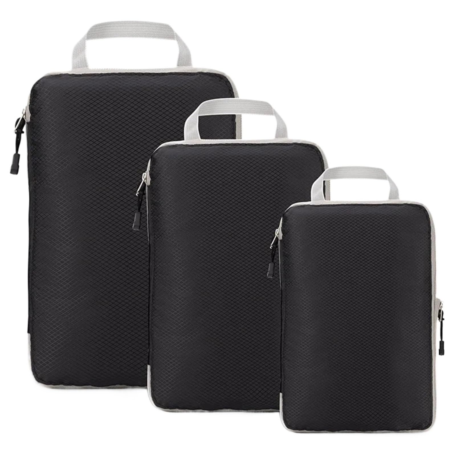 Travel Compressible Packing Cubes Foldable Waterproof Storage Bag Suitcase Nylon Portable With Handbag Luggage Organizer for Suitcases(Black)