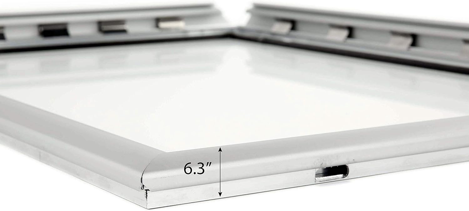 M&T Displays Weatherproof Snap Poster Frame 11x17 Inch Silver 1" Aluminum Profile Front Loading Wall Mounting Picture Photo Document Certificate Sign Holder Mitered Corner Anti Glare Cover