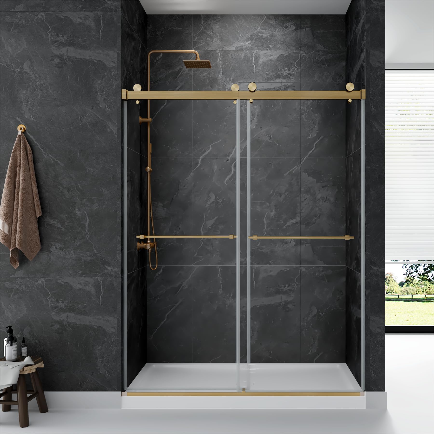 Photo 1 of GDGZQD 44"-48"W x 75"H Frameless Sliding Shower Door, Brushed Gold