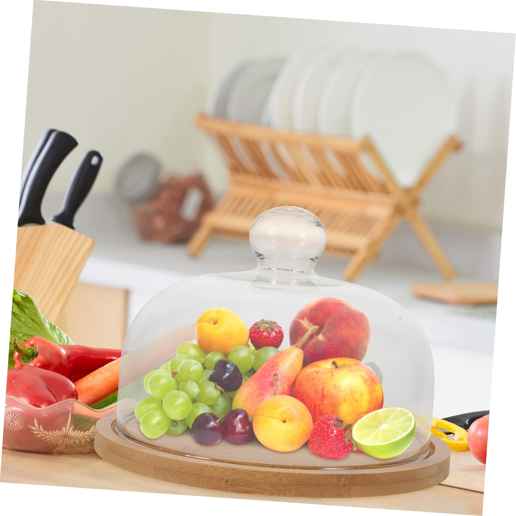 Alipis 1ensemble Cloche à Gâteaux Verre Transparent avec Support Bois Couvercle Alimentaire Protecteur pour Desserts Gâteaux Et Brunchs Pratique Et Élégant pour Maison Et Restaurant