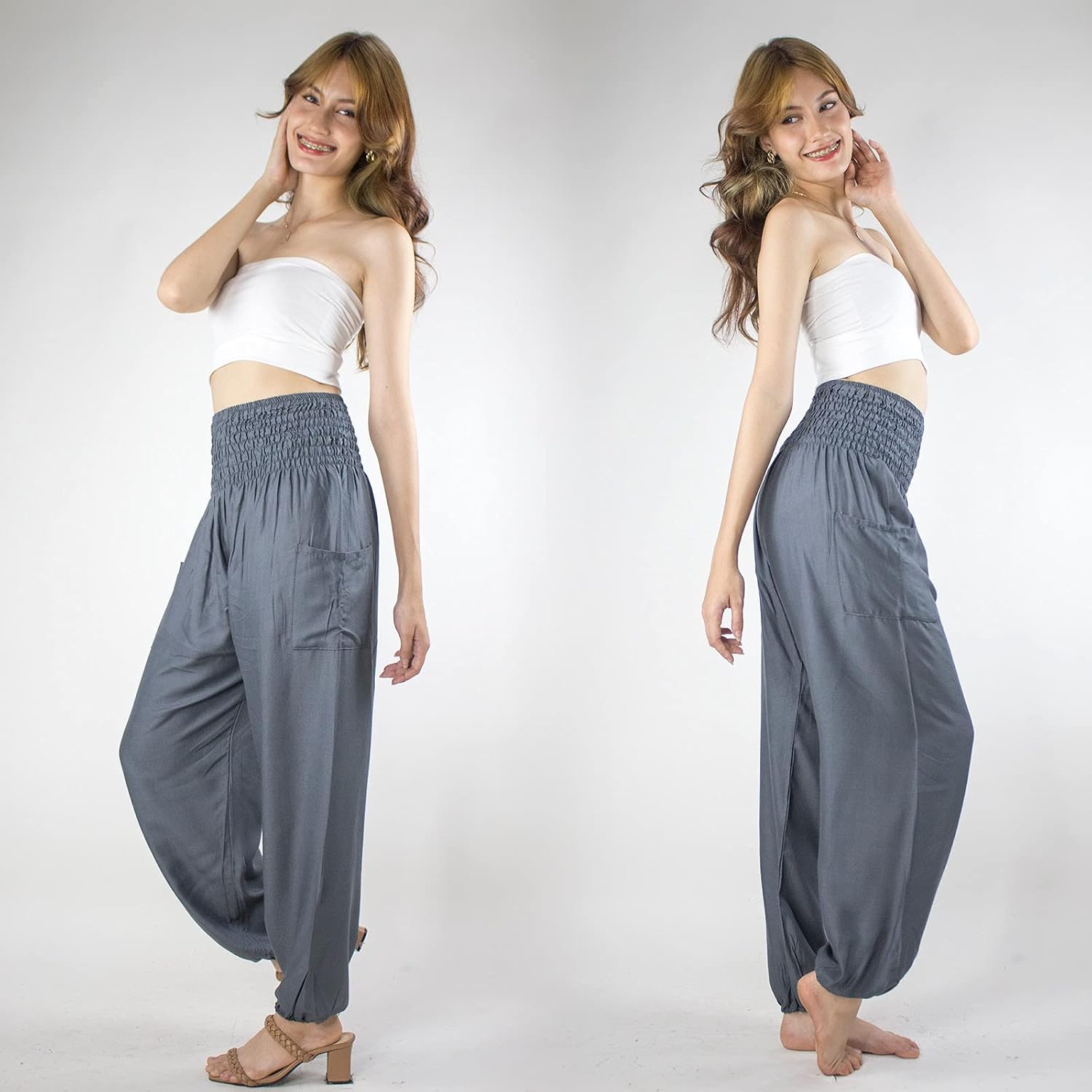 Boho Pants 2-Pocket Flowy Harem Pants Women for Yoga Travel Hippie Clothes - Image 2