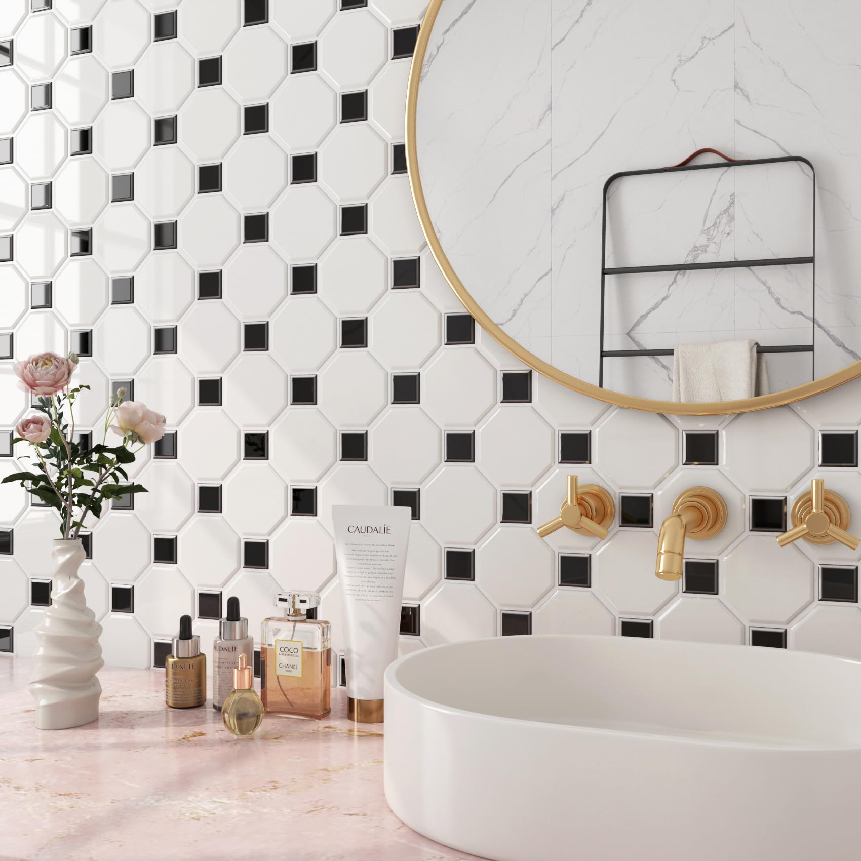 FunStick Vinilos Adhesivos Cocina Blanco Azulejos Hexagonales Impermeable 30CMx30CM Pegatinas 3D Pared Vinilo Adhesivo Negro Baño Lavadero Hexágono Cuadrado Azulejos 3D Adhesivo Pared 15 Baldosas