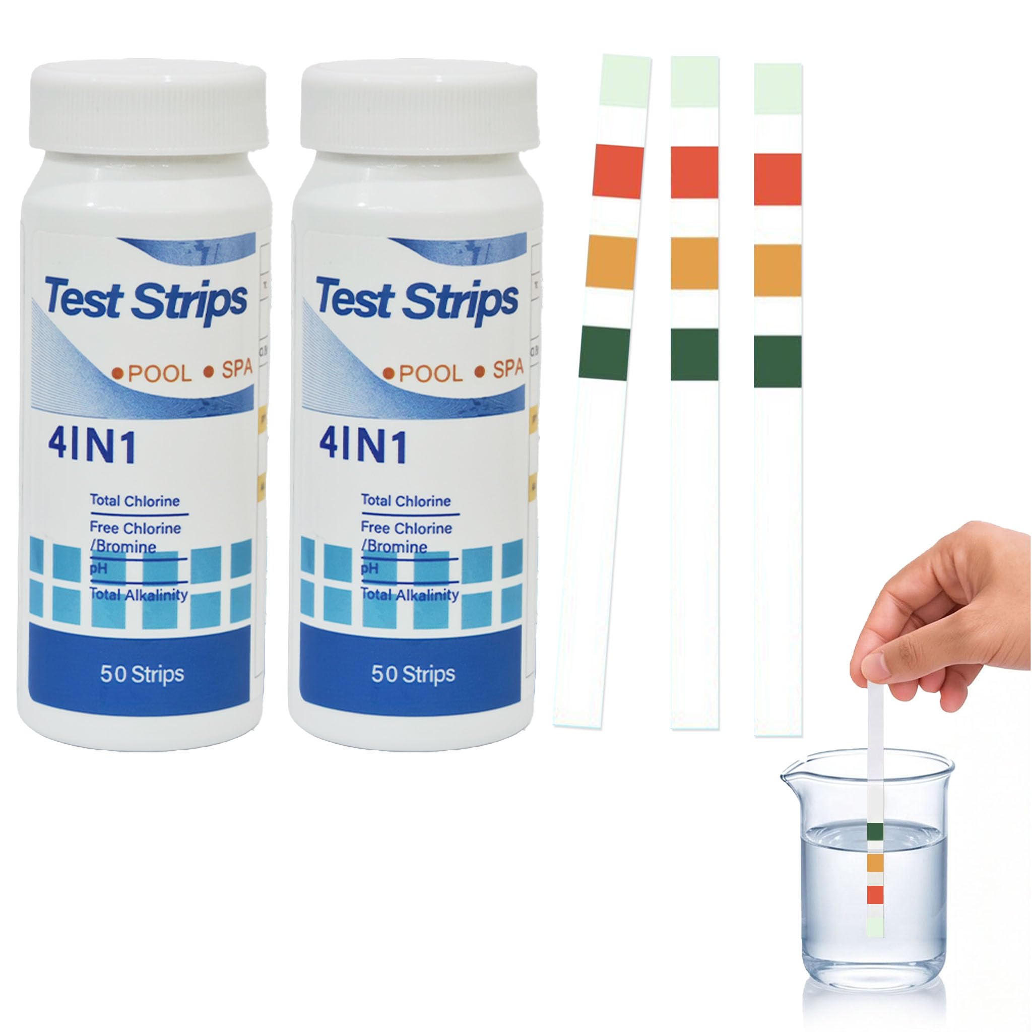 4-in-1 Hot Tub Test Strips,100 Pcs Pool Test Strips for Chlorine,Clearwater,PH & Lazy Spa,Swimming Pool Testing Strips Kit,Clear Water Hardness Dip Tester Sticks for Bromine,Cyanuric Acid & Alkalinity