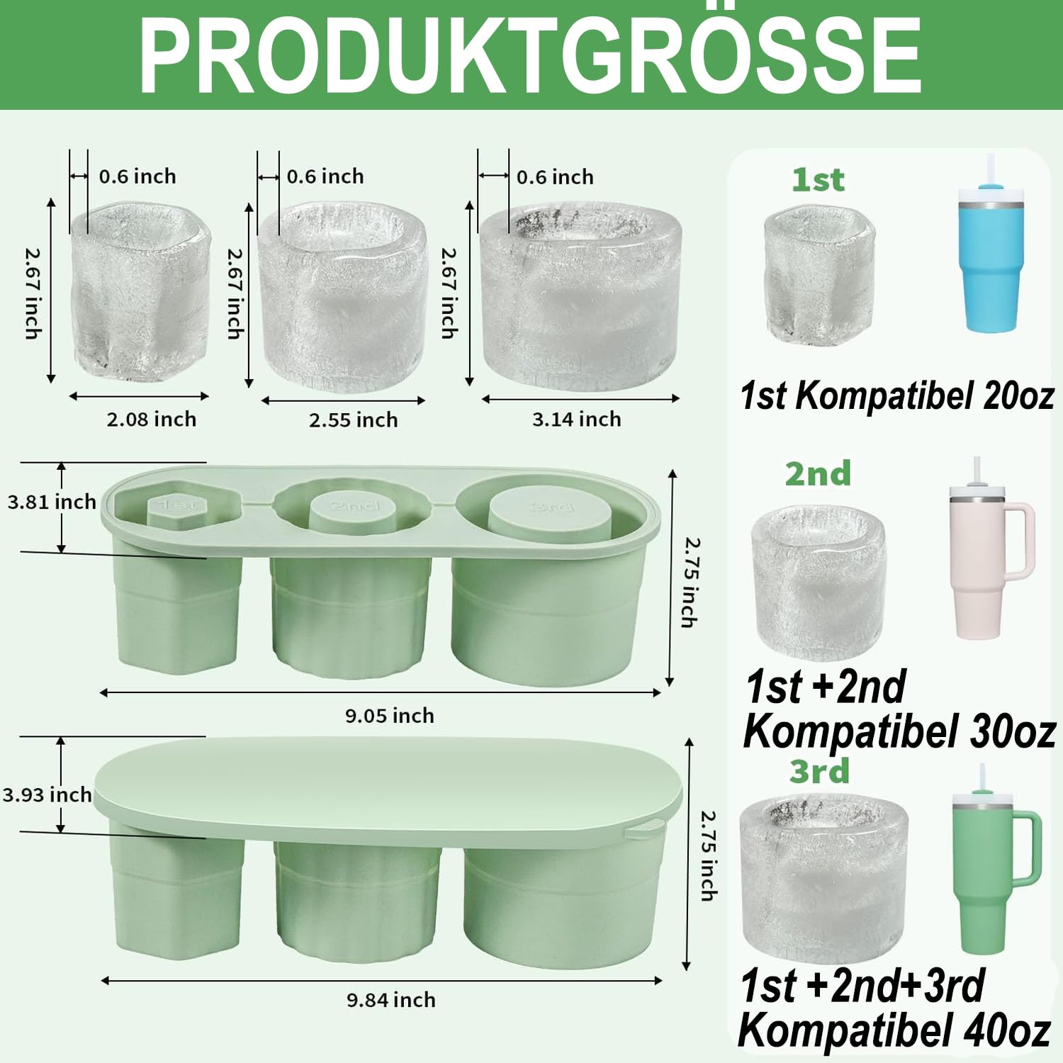 Stampo Per Cubetti Di Ghiaccio Per Stanley Cup 40oz - Accessorio Verde Per Borraccia - 4