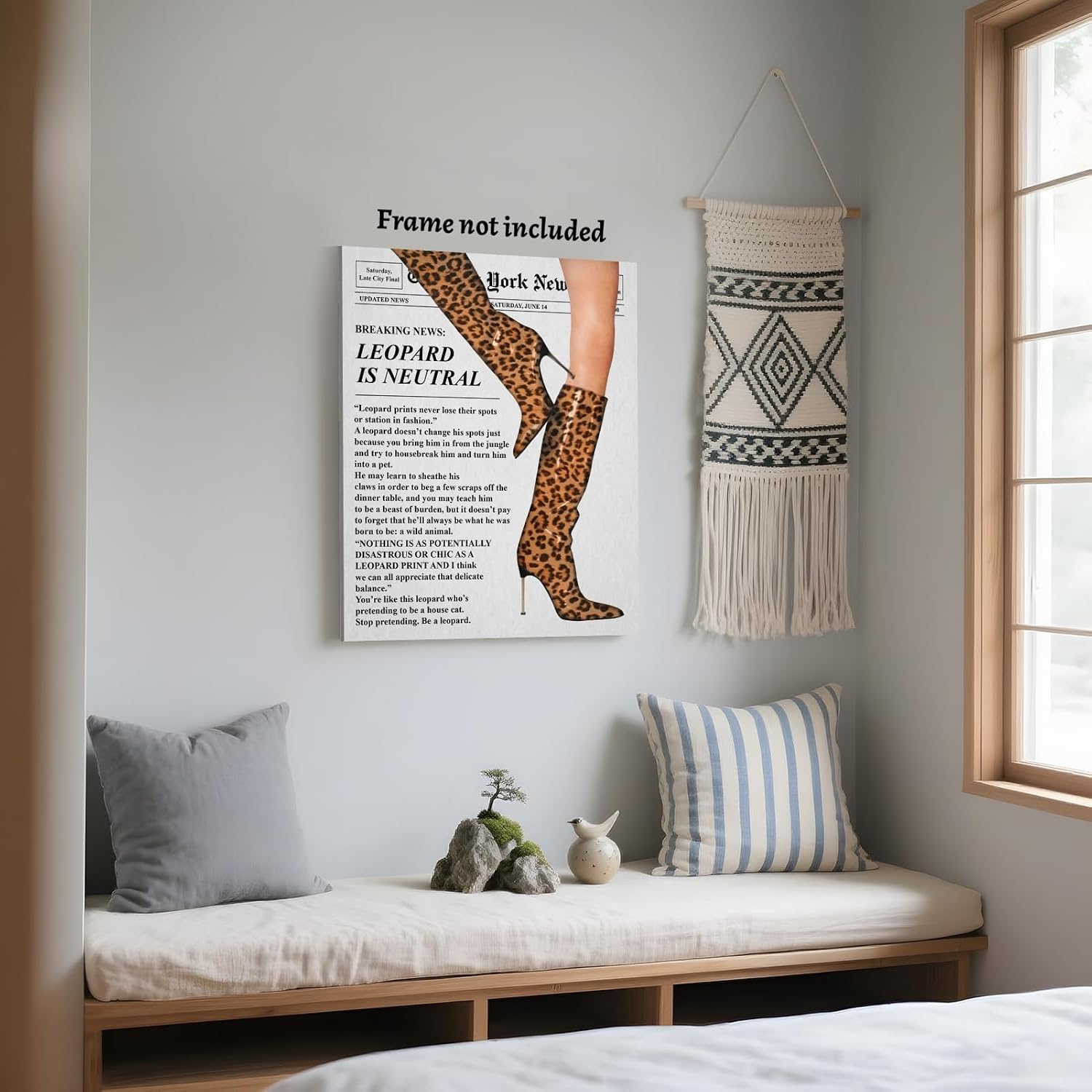 HUYKON Funky Leopard is Neutral Newspaper Wall Art Fashion Cheetah Print Boots Poster Feminist Preppy Girly Canvas Painting Y2K Room Aesthetic for Bar Cart Bedroom Home Decor 8x12inch Unframed