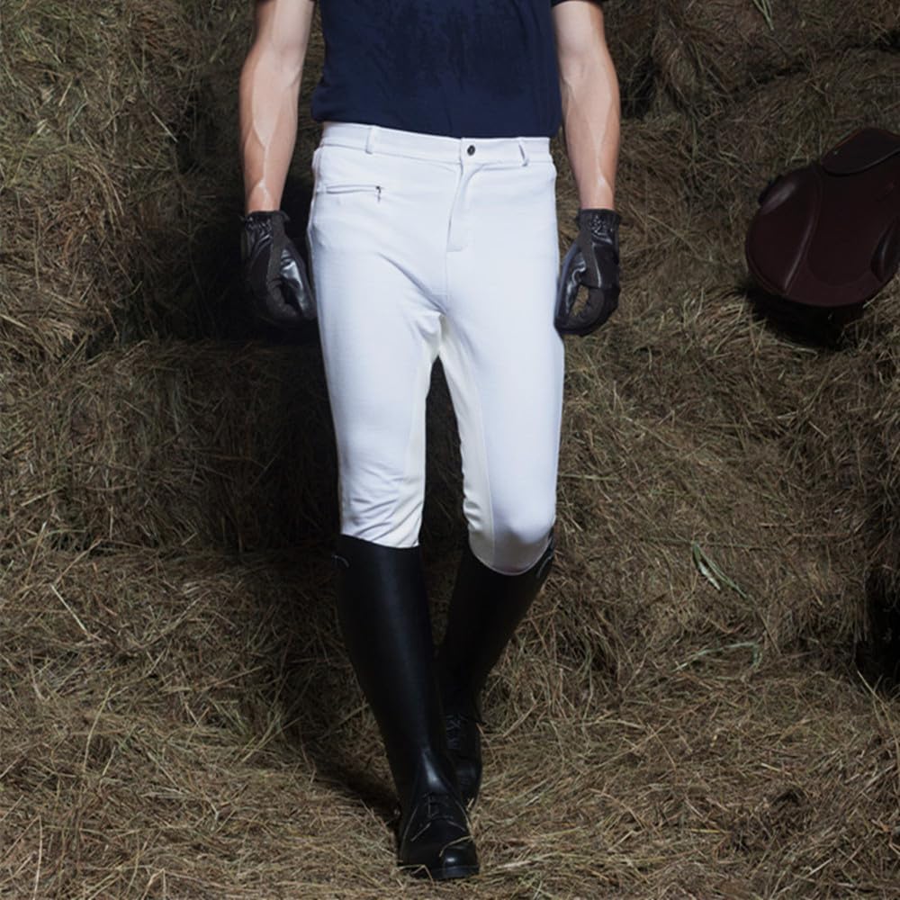 Men's Full Seat Breeches Equestrian Horse Riding Pants for Men Horse Back Stretch Show Pants Black White Accessories