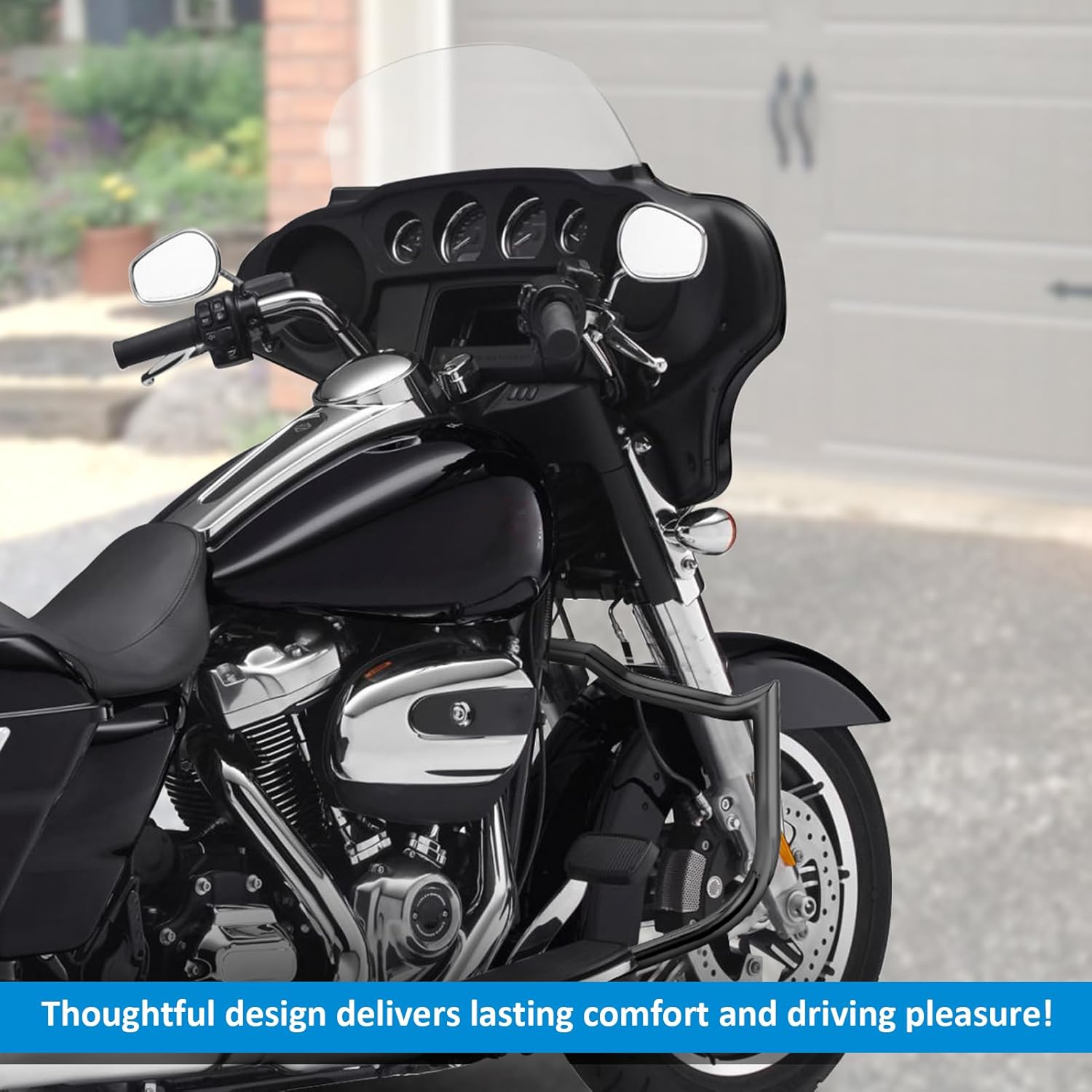 Wsays Crash Bar Front Highway Engine Guard Compatible with Harley Touring Street Glide Electra Road Glide Road King and Trike 2009-2023 Without Lower Fairing, Flat-Sharp Angle Gloss Black