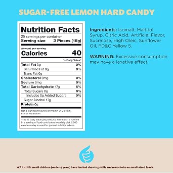 Sugar Free Candy, Lemon Drops, Hard Candy Individually Wrapped, 1 Lb Bag | Office Candy