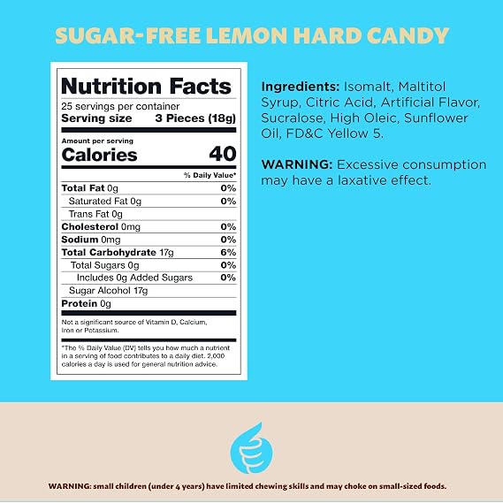 Sugar Free Candy, Lemon Drops, Hard Candy Individually Wrapped, 1 Lb Bag | Office Candy