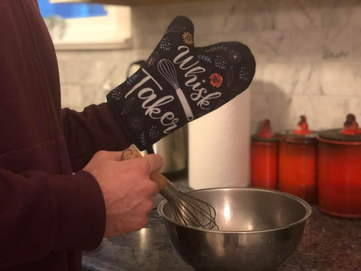 Crazy Dog T-Shirts Whisk Taker Funny Kitchen Cooking Baking Graphic Novelty Kitchen Accessories Funny Graphic Kitchenwear Cool Food Novelty Cookware Black Oven Mitt + Apron