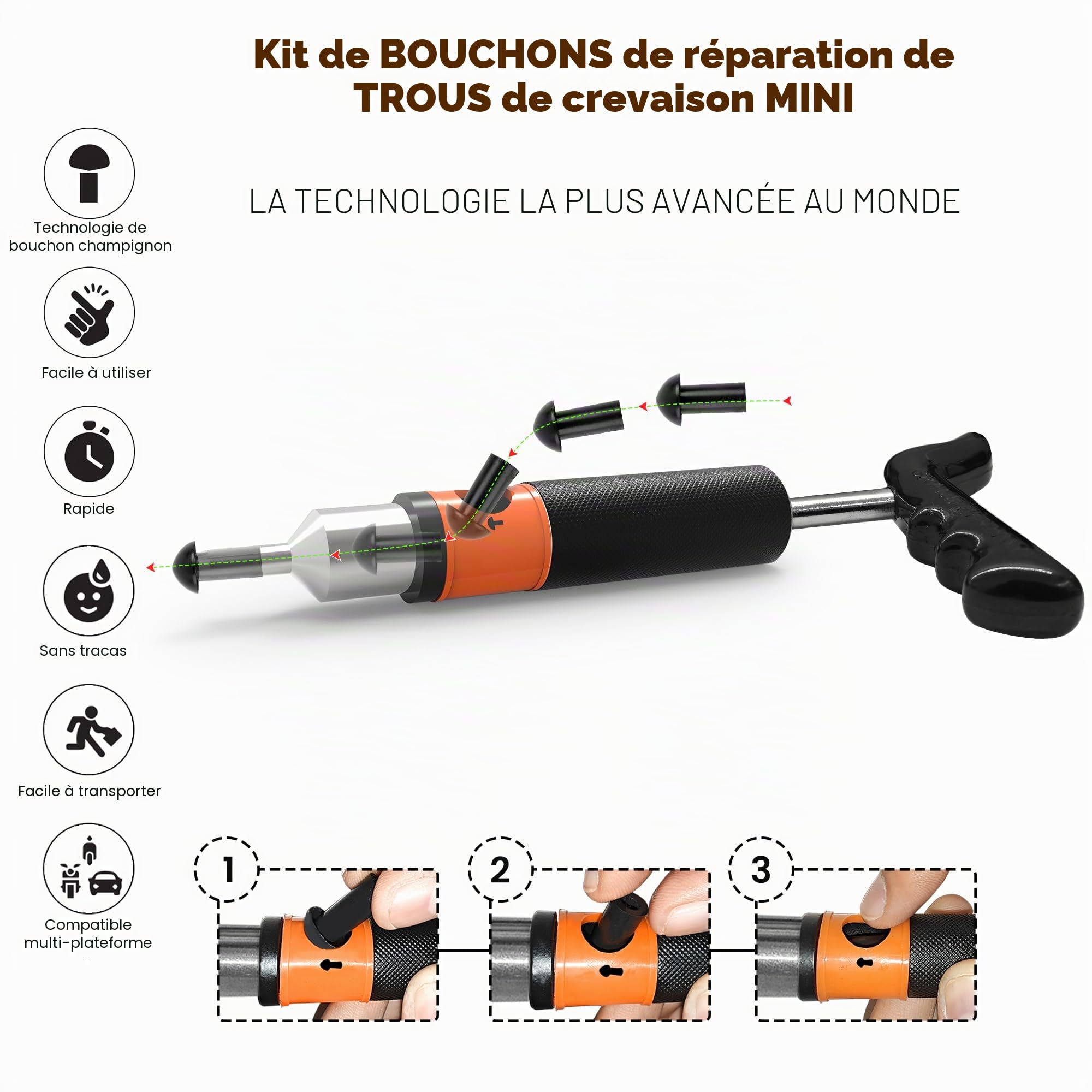 GRAND PITSTOP 21 Pcs Tubeless Tire Plugger Repair for Punctures and Flats on Cars, Motorcycles, ATV, RV, SUV, Trailer, Trucks & Tractors (15 Mushroom Plugs)